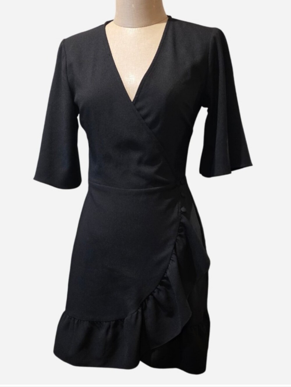 Topshop Black Wrap Ruffle Mini Dress. Sz 2